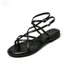 Sandalias planas transfronterizas para mujer con tiras cruzadas, tiras simples estilo francés en el tobillo, hebilla ajustable, estilo romano, adecuadas para ir al trabajo, zapatos de verano para mujer, venta al por mayor