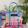 Momoshine Cesta de Vegetais Tecida à Mão de Celebridade da Internet Tailandesa de Verão Grande Capacidade Portátil Bolsa de Ombro Feminina para Praia