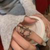Anillo francés retro de cobre chapado en oro auténtico, plata, diamante ovalado, anillo de línea ancha y abierta para mujer