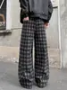Pantalones Casuales con Patrón de Diamantes Estilo Perezoso Americano Marca de Tendencia para Hombre Pierna Recta Holgada Bloque de Color Pantalones de Pierna Ancha Versátiles para Otoño