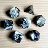 Juego de Dados Poliedros D&D con Patrón de Mármol, Color Mixto Transparente D4D6D8D10D12D20 Caras, Coc, Juego de Mesa, Juego de Siete Piezas