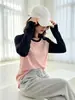 Camiseta de Manga Larga para Mujer Tallas Grandes, Diseño de Bloques de Color de Moda Otoño e Invierno, Corte Holgado, Top de Cuello Redondo para Mujeres con Curvas