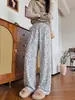 Pantalones Casuales de Pierna Ancha con Estampado de Leopardo para Otoño e Invierno, Transfronterizos Europeos y Americanos, Pantalones Largos Casuales Simples Sueltos para Mujer, Pantalones Largos Estampados Versátiles de Moda