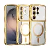 Adecuado para Samsung S26Ultra Funda para Teléfono Móvil con Patrón de Ola de Pedrería S25 Transparente Galvanizado Succión Magnética S24 Cubierta Protectora Anti-Caídas