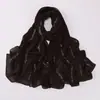 Lenço Longo de Chiffon Listrado com Strass, Cor Sólida Pérola, Lenço de Gaze Cor Única, Lenço Turbante Indonésio, Xale para Mulheres