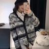 Casaco de suéter europeu mohair feminino 2024 novo outono e inverno vintage listrado estilo preguiçoso cardigan de malha macia e encerada