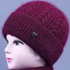 Nuevos Sombreros de Estilo Invernal para Mujeres de Mediana Edad y Mayores, Sombrero de Lana Tejido Cálido con Terciopelo Adicional para Mamá, Sombrero de Algodón Pullover para Señoras Mayores y Abuelas