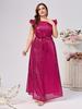 Vestido Sequin Novo de Comércio Exterior para Mulheres Plus Size, Midi Sem Mangas com Cinto e Gola Redonda, Vestido de Festa Sexy