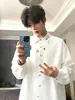 Nova Camisa Masculina Branca Bordada Estilo Chinês, Elegante e Cool, Camisa de Manga Longa para Primavera e Outono, Cardigã, Gola Lapela Escura, Atacado