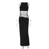 Estilo Europeo y Americano Moda de Verano Nuevo Sexy Hueco Espalda Descubierta Sin Mangas Encaje Patchwork Cintura Media Transparente Vestido Largo