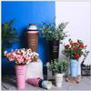 Cubo de Hierro Vintage Cubo de Lata Floristería Cubo para Flores Secas Cubo de Flores Maceta Decorativa Jarrón Hierro Forjado Arreglo Floral Tubo Ranurado de Bambú