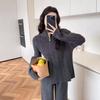 Traje Casual de Estilo Holgazán con Media Cremallera para Mujer Otoño e Invierno 2025 Suéter de Punto a la Moda Pantalones de Pierna Ancha Conjunto de Dos Piezas