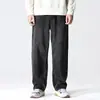 Pantalones rectos anchos de pierna ancha, talla grande, ajuste holgado, estilo casual americano para hombre, pantalones con forro polar vintage para hombre de otoño e invierno
