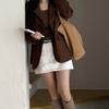 Blazer de Estilo Retro para Mujer de Dongdaemun, Corea, con Cuello de Botonadura Simple y Bolsillos Dobles en Traje de Gamuza Color Melard