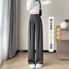 Calça de terno feminina cinza, novo estilo outono, cintura alta, perna reta, emagrecimento, casual, corte justo, fluida, perna larga, calça comprida