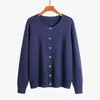 Nuevo cárdigan de punto de manga larga con cuello redondo para otoño e invierno, estilo coreano, elegante y versátil, chaqueta de moda de color liso, corte holgado casual
