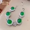 Pulsera Completa de Diamantes Incrustados de Calidad Superior en Calcedonia Verde Chapada en Plata Pulsera de Ágata Verde Jade para Mujer Joyería Suministro en Vivo