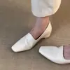 Zapatos Blancos Cuadrados de Tacón Alto Estilo Francés, Nuevos Zapatos de Piel para Mujer Verano 2026, Mocasines para Viajar, Zapatos sin Cordones para Mujer