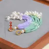 Pingentes de Borla DIY com Contas de Vidro Estilo Antigo para Acessórios Hanfu, Grampos de Cabelo de Rattan Artesanais, Enfeites