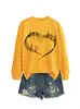 Amazon eBay Tienda Independiente Informal Cómoda de Moda para Mujer Sudadera de Manga Larga con Cuello Redondo con Nota Musical y Corazón para Comercio Exterior