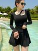 Traje de baño deportivo de talla grande para mujer, nuevo modelo 2025, con abertura en el vientre, para playa, vacaciones en aguas termales [Una generación de cabello]