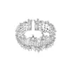 Anillo Abierto de Lujo Ligero Hueco con Diamantes Completos para Mujer, Anillo de Dedo Índice Moderno y Versátil, Joyería de Anillo Ajustable Oro Plata