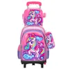 Set de tres piezas para mochila escolar infantil transfronteriza para estudiantes de primaria, puede llevar mochilas con carrito de dos y seis ruedas, lindas mochilas de dibujos animados