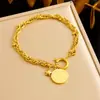 Pulsera redonda de acero de titanio con cabeza de reina, estilo retro neutro, doble cadena de acero inoxidable, venta al por mayor