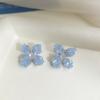 Aretes de Flor de Cristal Azul Degradado para Mujer, Aretes de Perlas de Mariposa Franceses Frescos y Dulces, Aretes Elegantes Super Hada