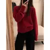 Tricô Azul Pavão com Gola Alta Feminino Outono e Inverno Preguiçoso Cor Lisa Tricô 2025 Nova Camisa Básica Solta Manga Longa