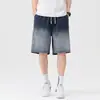 Shorts jeans Tencel leve de verão para homens, calça reta solta de comprimento médio, shorts casuais estilo americano com degradê para meninos