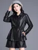 A Melhor Versão de Wansheng! Jaqueta de Couro Justa com Ajuste na Cintura por Cordão, Trench Coat Curto Solto