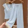 Pijama de renda de manga curta estilo minimalista puro desejo de verão para mulheres, shorts justos com bojo, conjunto de duas peças para casa