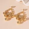 Pendientes de Borla con Bola de Flor Incrustada de Diamantes de Zircón Metálico Europeos y Americanos, Pendientes de Estilo Nicho de Gama Alta para Mujeres