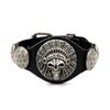 Pulseira de Couro Larga Punk Hip-Hop Europeu e Americano com Caveira e Chamas Masculina Personalizada Retro Liga de Zinco Rebite Costura Pulseira