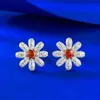 Mu Jing Joyería 2026 Nuevo Modelo Aretes de Botón de Plata S925 de 4.0 mm Naranja Fanta con Margarita Incrustación Delicada Aretes Frescos Xiaohongshu