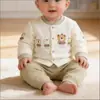 Conjunto de Bebé Otoño e Invierno Algodón Delgado Cálido Dibujos Animados Bordado con Pies Mono Térmico de Tres Capas Cálido para Bebé Pantalones y Top 73-90 #