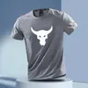 Comércio Exterior Verão Secagem Rápida Seda de Gelo Respirável Casual Gola Redonda Estampada Camiseta Masculina Tops de Manga Curta para Fitness ao Ar Livre Corrida