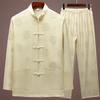 Terno Tang de Seda Gelo para Primavera e Verão para Homens de Meia-idade e Idosos, Terno de Manga Comprida, Terno de Outono do Papai, Roupas para Exercícios Matinais do Vovô, Hanfu
