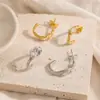 Pendientes transfronterizos de acero de titanio con un diseño geométrico único y versátil, incrustados con circonita, chapados en oro de 18 quilates, pendientes de acero inoxidable resistentes al agua y que conservan el color