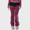 Ropa para Mujer INS Transfronteriza Otoño Invierno Retro Sublenguaje Sudadera con Capucha a Rayas Sudadera Corta Cintura Baja Pantalones de Chándal Ligeramente Acampanados Conjunto