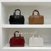 Armário de Bolsa Pequena Estilo Coreano Bolsa de Mão Vermelha Ombro Único Simples Couro Cera de Óleo Bolsa Boston de Boliche Bolsa Transversal