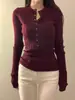 Tejido de punto abotonado con cuello semiabierto elegante estilo coreano para mujer en otoño e invierno, nuevo, suave y ceroso, aspecto adelgazante, camiseta para capas interiores