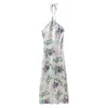 Za Vestido Comercio Exterior Transfronterizo Ropa de Mujer al por Mayor Verano Nuevo Europeo y Americano Francés Satén Estampado Cuello Halter Falda Larga