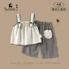 Conjunto de Roupa de Verão para Meninas, Novo Estilo de Verão para Bebês e Crianças Pequenas, Conjunto de Duas Peças com Regata da Moda para Bebês, Roupas Infantis Amigas da Pele