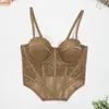 Popular Camisola con Estampado de Encaje de Comercio Exterior, Atuendo Sexy para Chica Popular, Top Tubo de Malla, Top de Espina de Pescado Estilo Europeo y Americano