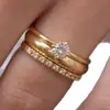 Anillo de Pareja Sanjie Más Vendido Chapado en Oro de 18k Moda Transfronteriza Europea y Americana Anillo de Conjunto de Tres Anillos Incrustado con Circonita