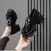 Zapatos de Cuero para Mujer 2025 Primavera Nuevos Estilo Británico Suela Gruesa Jk Tacón Grueso Negros Aumentadores de Altura Mocasines Hebilla H Planos de Cuero Suave