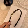 Elegante tiara de corrente de cristal, tiara de borda estreita com contas feitas à mão e enrolada em arame, acessório de cabelo estiloso para mulheres