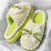 Pantuflas de Piel con Lazo para Mujer Ropa de Exterior Otoño Invierno Postparto Calientes Dormitorio Suela Gruesa Hogar Antideslizantes Pantuflas de Algodón con Lazo